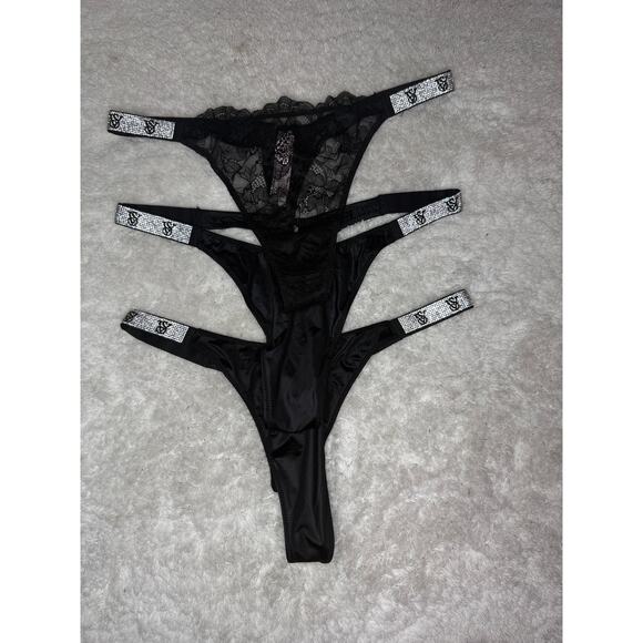 Victoria's Secret Other - NWT Victoria’s Secret Very Sexy Black "Bling" Thong Bundle 3pc Size L